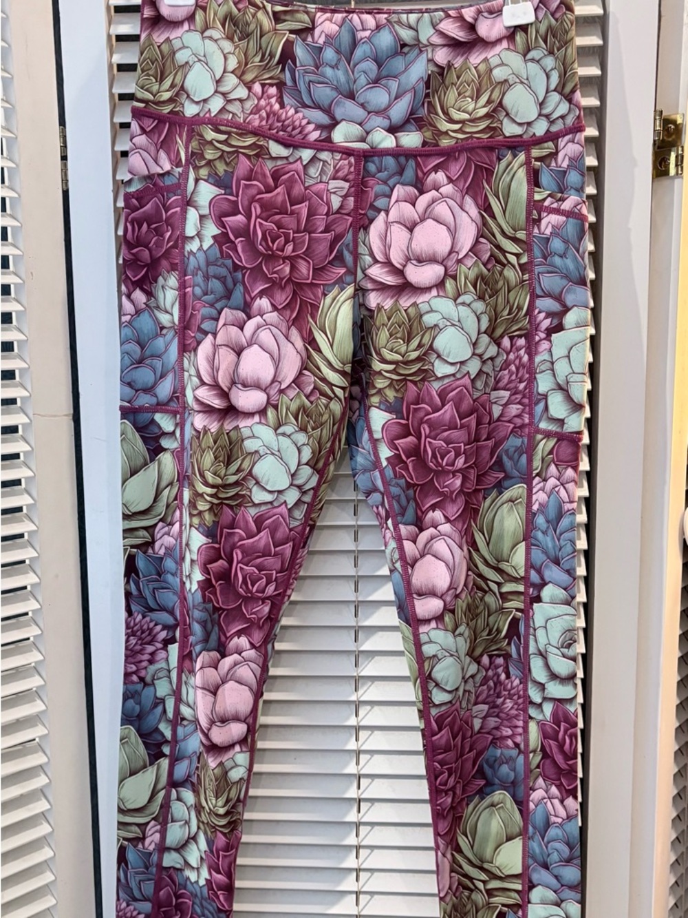 Constantly Varied Gear Floral Succulent Leggings in Mauve, Teal & Sage